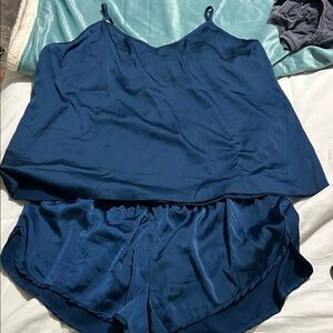 Elegant Navy Satin Pajama Set